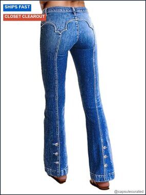 Flare Leg High Waist Stitch Detail Button Decor Butt Lifting Jeans with Pockets